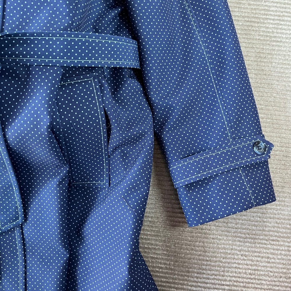 Vintage La Sport Navy Blue Polka Dot Trench Coat Belted Longline Jacket Size 14 - Picture 6 of 16